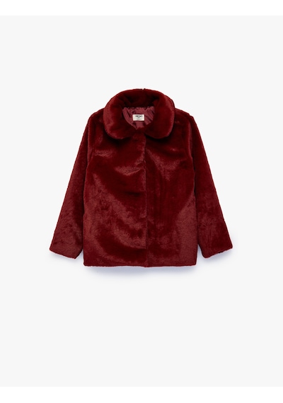 Koton Cepli Bebe Yaka Uzun Kollu Suni Kürk Kaban Bordo 7wkg00002ak