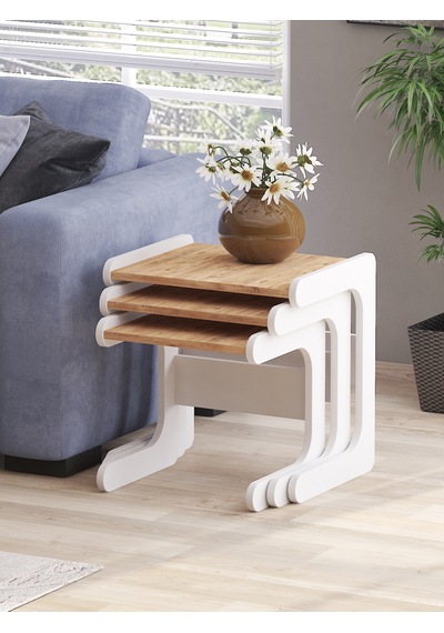 Mbes Mobilya 3 Lü Zigon Sehba Atlantik Beyaz Atlantik Çam - Beyaz