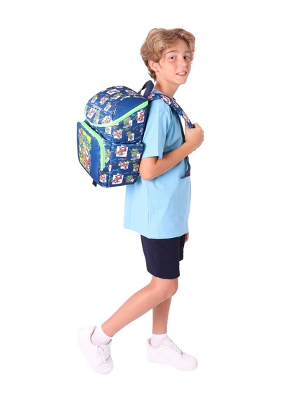 Kaukko İki Bölmeli Ergonomik Erkek Çocuk Okul Çantası Lacivert Yeşil - Dinazor Baskılı - L5256 Lacivert - Yeşil
