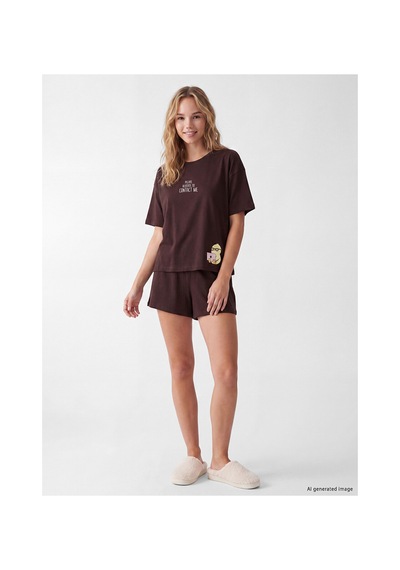 LC Waikiki Alıta Cıty Farkıyla Lcw Young Kahverengi Penye Nakışlı Kısa Kollu Kadın Şortlu Pijama Takımı Kahverengi - 929695175 Kahverengi LC Waikiki Alıta Cıty Farkıyla Lcw Young Kahverengi Penye Nakışlı Kısa Kollu Kadın Şortlu Pijama Takımı Kahverengi - 929695175 Kahverengi