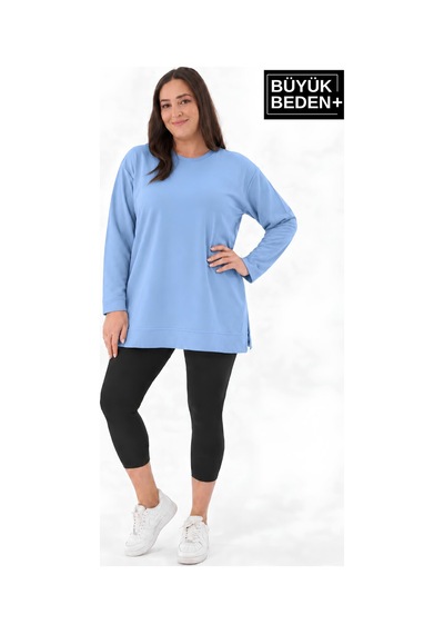 Süperlife Kadın Tunik Büyük Beden İnce Sweatshırt Spr26btk990 Blue