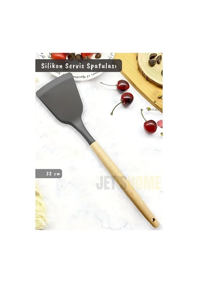 Silikon Servis Spatula Mutfak Kaşığı Pasta Spatulası Ahşap Saplı 32 Cm Diğer
