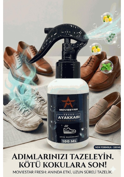 Qramed Moviestar Orthopedix Ayakkabı Deodorantı Koku Giderici Sprey 100 Ml Trigerli Çok Renkli