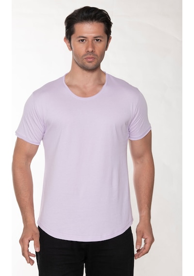 Black Horn Erkek Geniş Yaka %100 Pamuk Salaş T-shirt Lila
