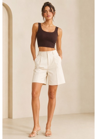 Loule Kadın 2'li Dantel Detaylı Fitilli Crop Top Bej-kahverengi Pamuklu Çok Renkli