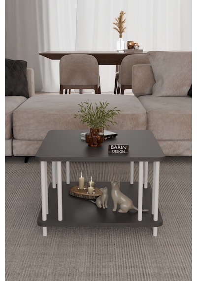 Modern Kare Orta Sehpa Çift Katlı Beyaz Metal Ayaklı Salon, Ofis, Dekoratif Masa Antrasit Modern Kare Orta Sehpa Çift Katlı Beyaz Metal Ayaklı Salon, Ofis, Dekoratif Masa Antrasit