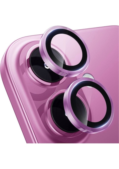 Apple Uyumlu iPhone 16 Metal Çerçeveli Temperli Kamera Lens Koruyucu-pembe