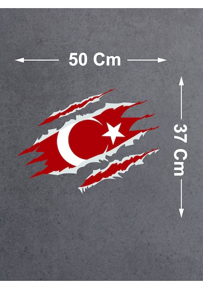 Yırtıklı Türk Bayrağı Sticker - Paçalı Türk Bayrağı Ay Yıldız Sticker - Araba Oto Mtosiklet Karavan Sticker - 00034 50x37 Cm