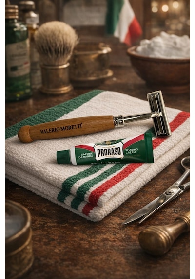 Valerio Moretti Ahşap Saplı Klasik Tıraş Bıçağı + Proraso Shaving Cream 10 Ml Seyahat Tıraş Seti
