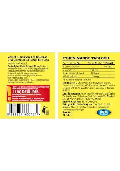 Vitapol L-Glutatyon Alfa Lipoik Asit Milk Thistle 60 Kapsül