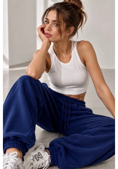 Bb Butik Basic Selanik Kumaş Jogger Pantolon Lastikli Paça Rahat Kesim My3535 Lacivert