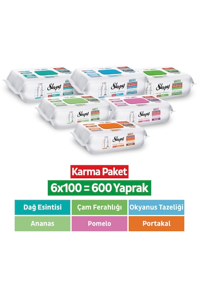 Sleepy Easy Clean Yüzey Temizlik Havlusu Mendili Doğa + Meyve Serisi 6x100 Karma Paket Beyaz