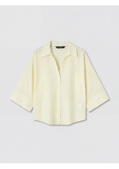 Lcw Vision Sarı Çizgili Oversize Poplin Kadın Gömlek