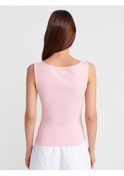 Dilvin 31589 Büzgülü Kayık Yaka Top-toz Pembe Toz Pembe