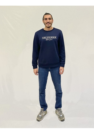 Erkek Bisiklet Yaka Rahat Kalıp 3 İplik Kalın Californıa Baskılı Sweatshirt Spr24sw32 NAVY