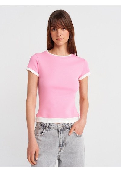 Dilvin 31859 Çift Görünümlü T-shirt-pembe Pembe
