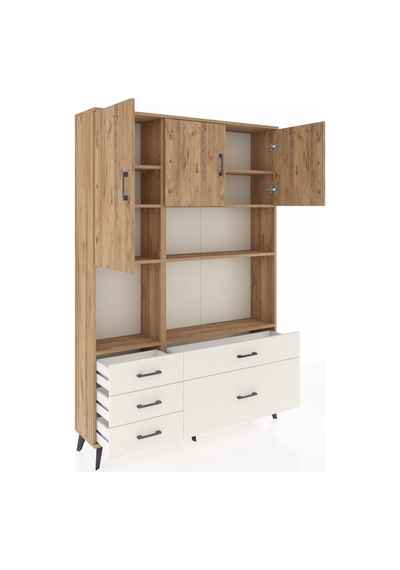 Arges Dolap 8 Raflı 5 Çekmeceli 3 Kapaklı 132x30x195 Çam-çam/... Çam
