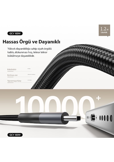100w Type-c Şarj Kablosu 1.2 Metre Halat Örgü 480mbps Kırılmaz Bükülmez Data Kablosu Dc22 Siyah