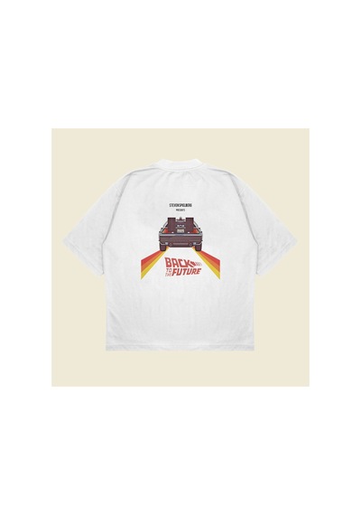Tarzsokak Back To The Future Baskılı Oversize Unisex Pamuklu Nefes Alan Kalın Kumaşlı Beyaz