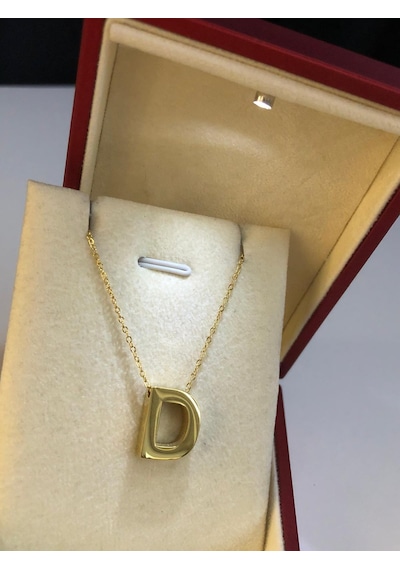 D Harfi Üç Boyutlu Çelik Kadın Kolye Işıklı Kutuda Sevgiliye Eşe Anneye Arkadaşa Kolye Sarı