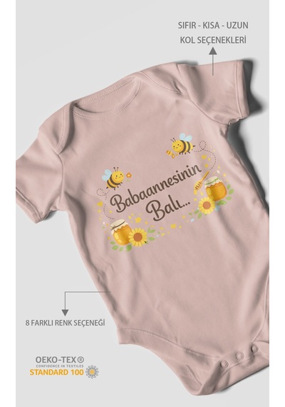 Morivokids Babannesinin Balı Kısa Kollu Bebek Body %100 Pamuk Pastel Pembe
