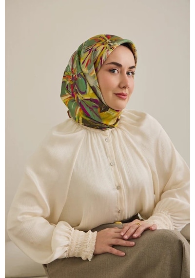Silk Home Tivil Saf İpek 11501 - 07 Çim Yeşili Çiçek Desen Yeşil