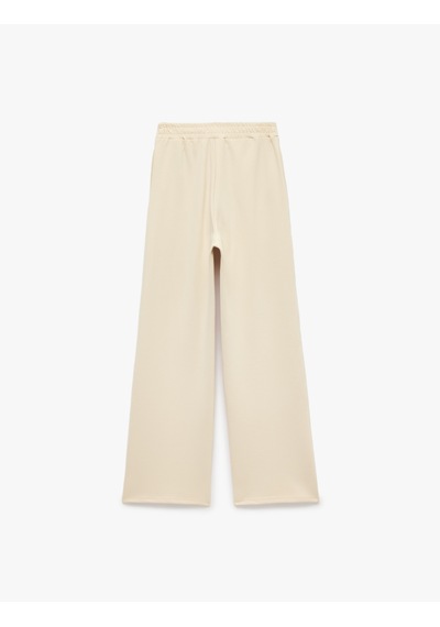 Koton Normal Bel Regular Fit Cepli Düz Geniş Paça Pantolon Bej 7wak40006ek Ekru