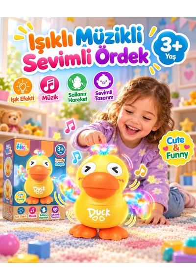 Oyuncak Dans Eden Pilli Ördek Hareketli Sesli Işık Efektli Sevimli Civciv 15 Cm