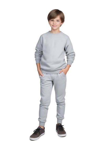 Fyk Kids Düz Baskısız Yuvarlak Yaka Erkek Çocuk Eşofman Takımı Gri