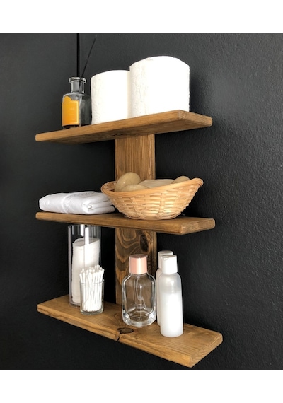 O&Awood Doğal Ahşap Dekoratif Minimal Duvar Rafı,3 Katlı Vintage, Retro A