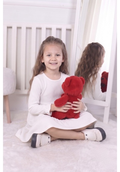 New Kids Kız Çocuk Uzun Kol Elbise Kol Fırfır Manşetli Etek Fırfır Detaylı Yeni Sezon -91238 Beyaz