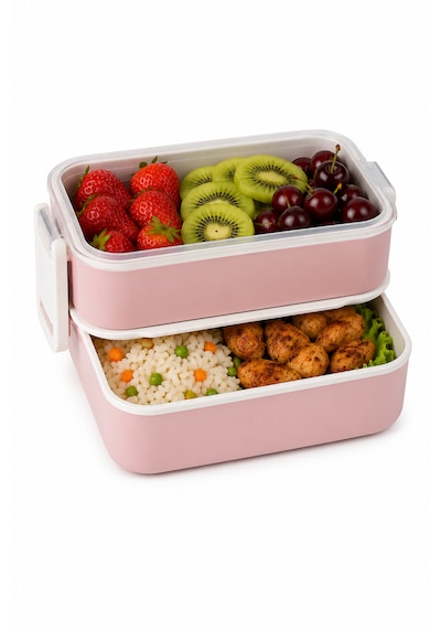 2 Katlı Plastik Kaşık Ve Çatallı Kilitli Lunch Box Yeni Nesil Sefer Tası 7 Parça Sızdırmaz Kapaklı Beslenme Kabı Pembe