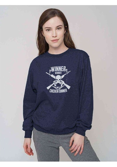 Pubg Kuru Kafa Beyaz Baskılı Indigo Mavi Kadın Sweatshirt