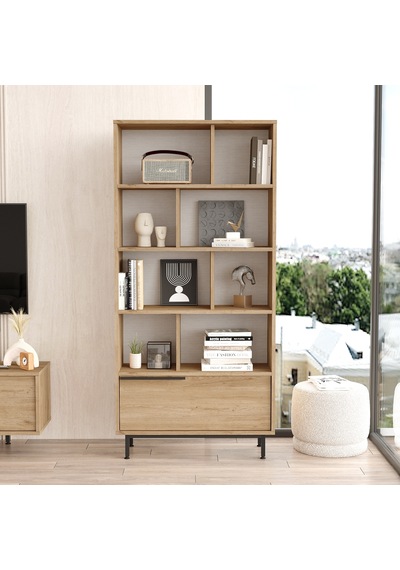 Yurudesign Ocean Kitaplık Raf Metal Ayaklı 176cm Kapaklı Sepet On4-s