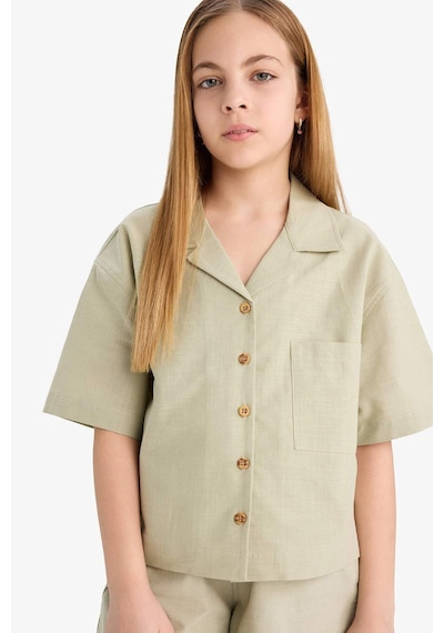 DeFacto Kız Çocuk Cropped Fit Keten Kısa Kollu Gömlek D7638A825SMGN1156