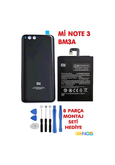 Xiaomi Mi Note 3 Arka Cam Kapak Batarya Pil Kapağı Pil Batarya Bm3a Montaj Set Siyah