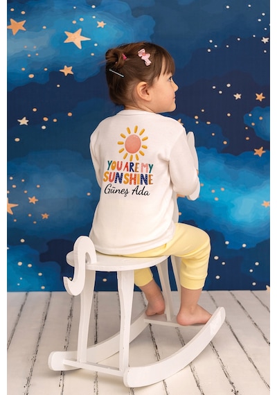 Pia Baby İsimli Kız Çocuk Pijama Takımı %100 Pamuk Penye İsme Özel Baskılı Kişiselleştirilebilir Pijama Seti 20615p14pi Krem