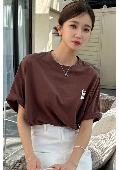 Unisex Life Baskılı T-shirt Kahverengi