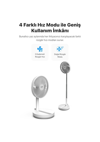 Taşınabilir Şarjlı Vantilatör 24 Saat Kullanım 3 Kademeli 180° Sessiz Ayaklı Katlanabilir Fan X6103