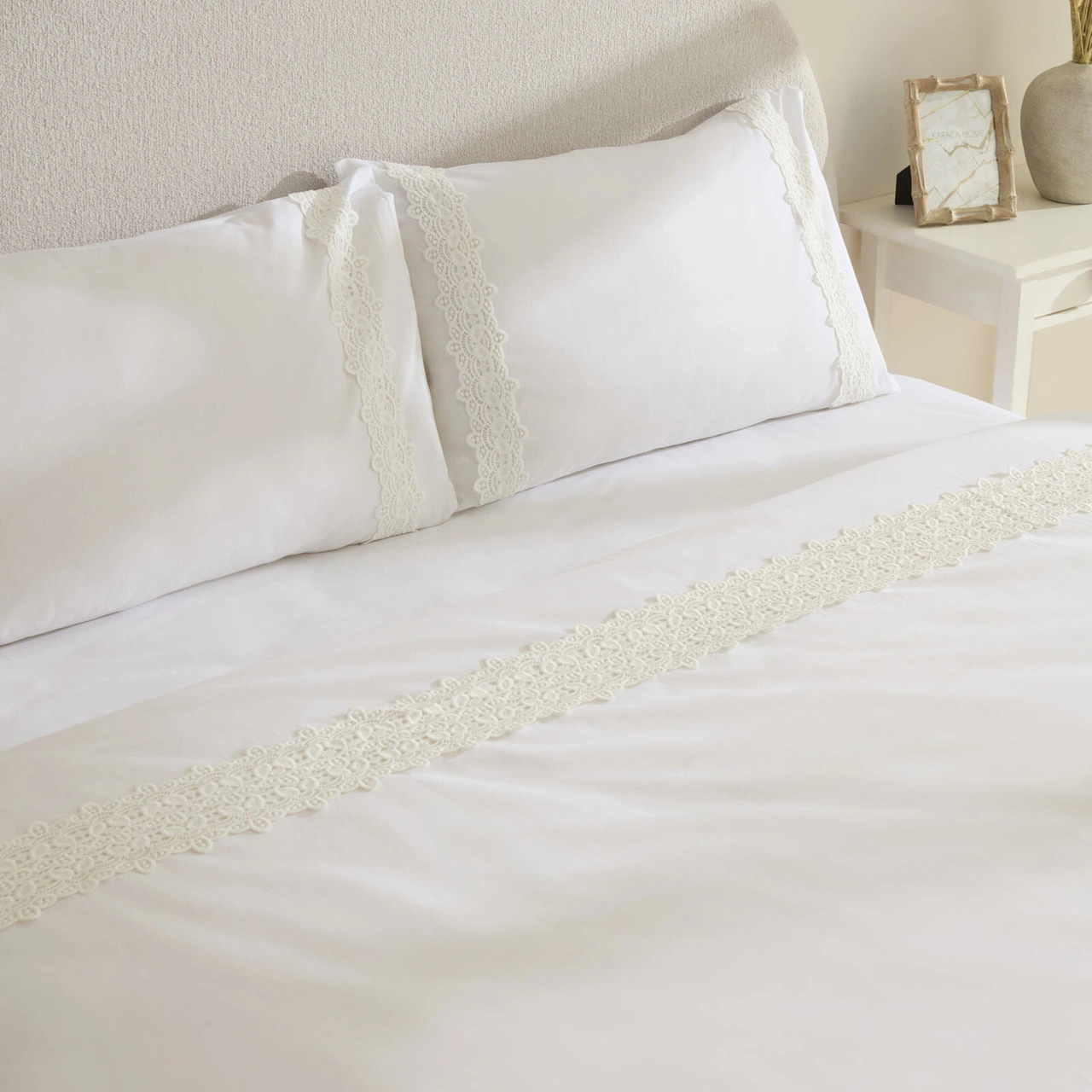 Karaca Home Nuvia Güpürlü Çift Kişilik Nevresim Takımı Beyaz Beyaz