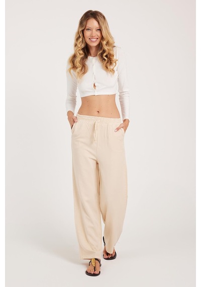 Tudors Kadın Regular Fit Klasik Kesim Pamuklu Geniş Paça Bej Pantolon-39524 Bej