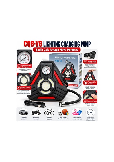 Cob-v6 Çok Amaçlı Şarjlı Lastik Şişirme Pompası 1500 Lümen Cob L
