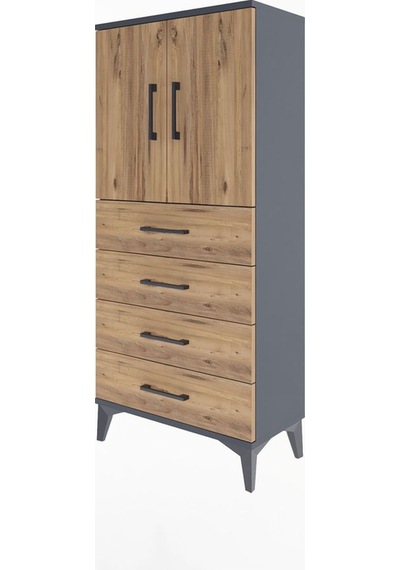 Arges Dolap 2 Raflı 4 Çekmeceli 2 Kapaklı 60x30x134 Antrasit-çam Antrasit