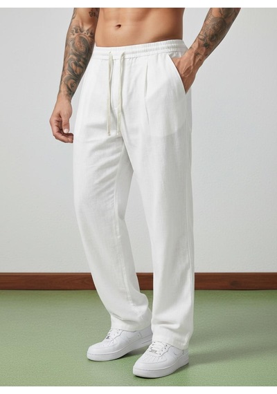Danger Erkek Baggy Kalıp Beli Lastikli Pamuk Keten Görünümlü Pantolon Ekru 1007dngr