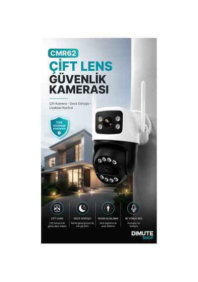 Cmr62 Çift Lens Wifi Güvenlik Kamerası Ptz Gece Görüşlü Hareket Takipli Ip Kamera - 888640493