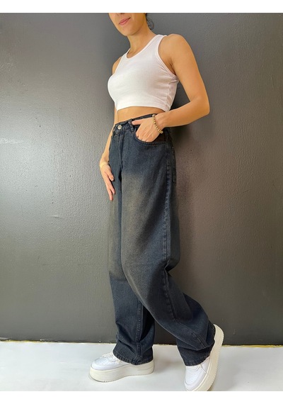 St.poll Eskitme Vintage Yıkama Unisex Baggy Jeans Pantolon Eskitme Kahve