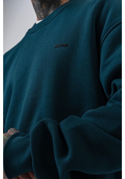 Erkek Respire Yazı Detaylı Basic Oversize Sweatshirt Zümrüt