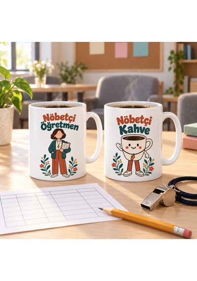 Storeşahin Nöbetçi Öğretmen Ve Nöbetçi Kahve 2'li Porselen Kupa Seti - Model 409 Shn0720 Kahve-2