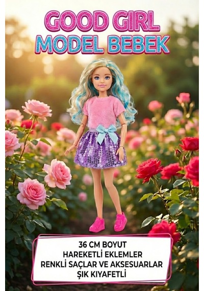 36 Cm Hareketli Eklemli Model Bebek - Renkli Saçlı Oyuncak Et Bebek - Kıyafet Ve Aksesuarlı