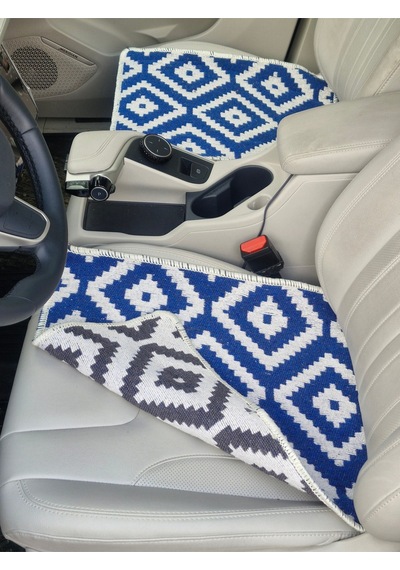 Oto Koltuk Kılıfı Çift Taraflı Yıkanabilir Araba Takımı Kilim Mavibeyaz-gribeyaz Fiat,renault,ww
